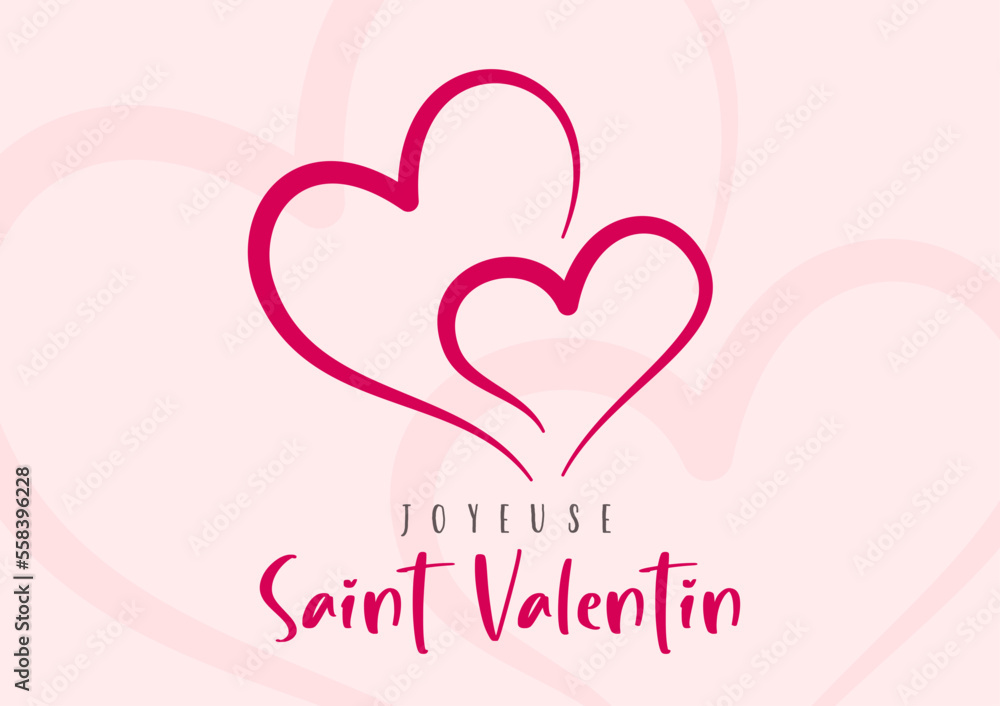 Happy Valentine's Day lettering in French and hearts. Card template. Vector illustration