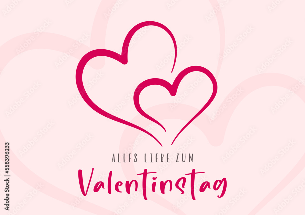 Happy Valentine's Day lettering in German and hearts. Card template. Vector illustration