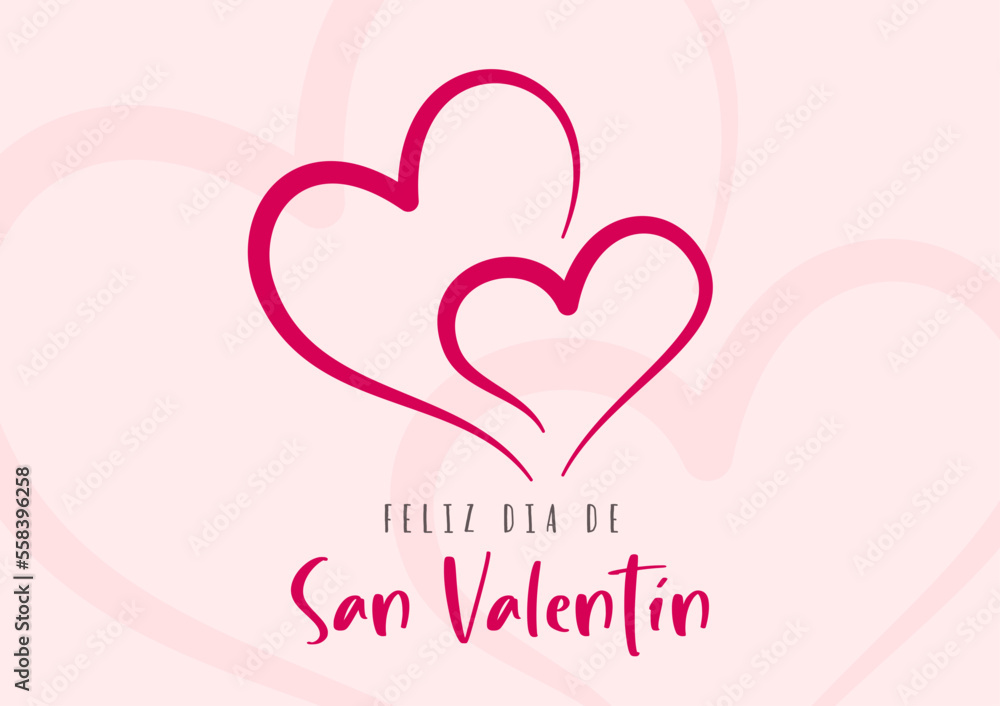 Happy Valentine's Day lettering in Spanish and hearts. Card template. Vector illustration