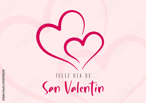 Happy Valentine's Day lettering in Spanish and hearts. Card template. Vector illustration
