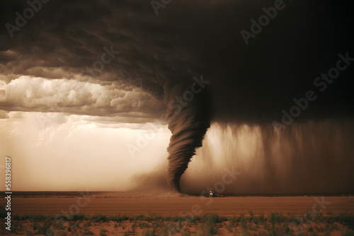 Tornado Makes Its Way Towards House in the Distance - Weather Storm Chasing Photography