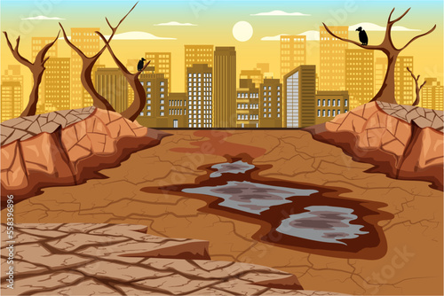 Dry and cracked land, drought due to lack of rain