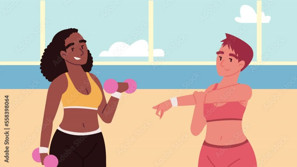 young girls fitness trainning characters young girls fitness trainning characters