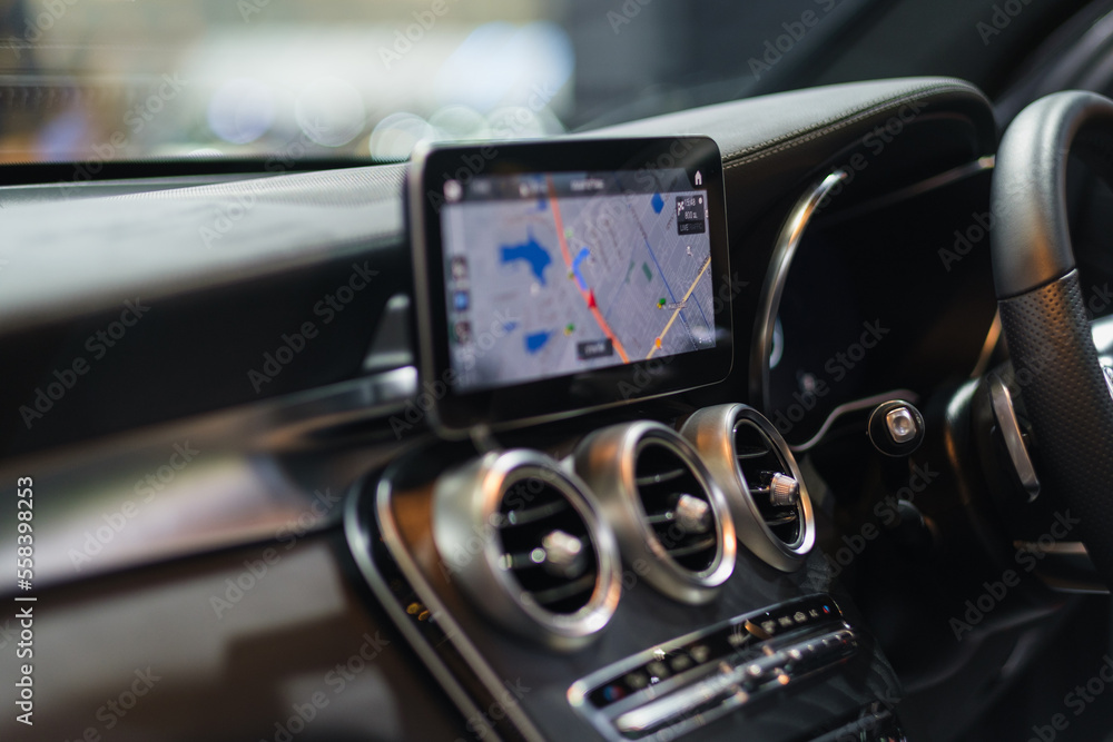 technology in car with GPS navigator for combine with interior design in luxury car lead a journey