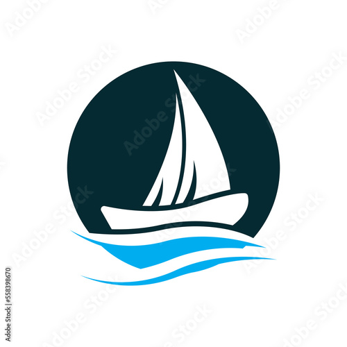 Sailboat boat on sea ocean wave with logo design