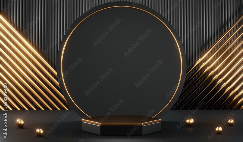 3D rendering of backdrop black podium background for black friday products 3D rendering of backdrop black podium background for black friday products