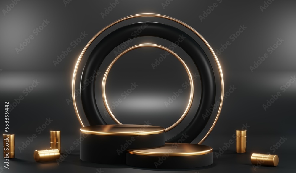 3D rendering of backdrop black podium background for black friday products