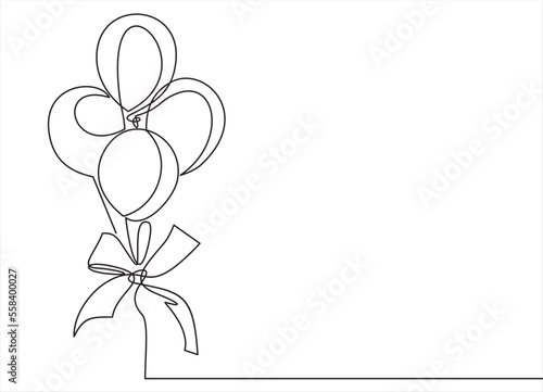 One line drawing balloons sketch isolated on white background.