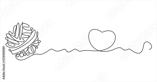 The Thread From the Ball of Yarn Unwound and Laid Out in the Shape of a Heart in Doodle Style.