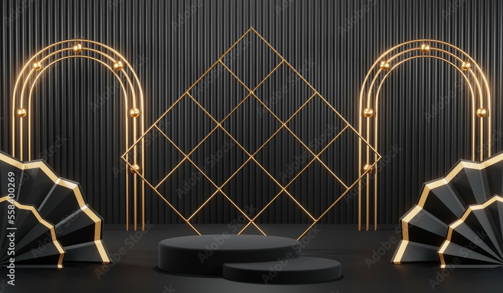 3D rendering of backdrop black podium background for black friday products 3D rendering of backdrop black podium background for black friday products