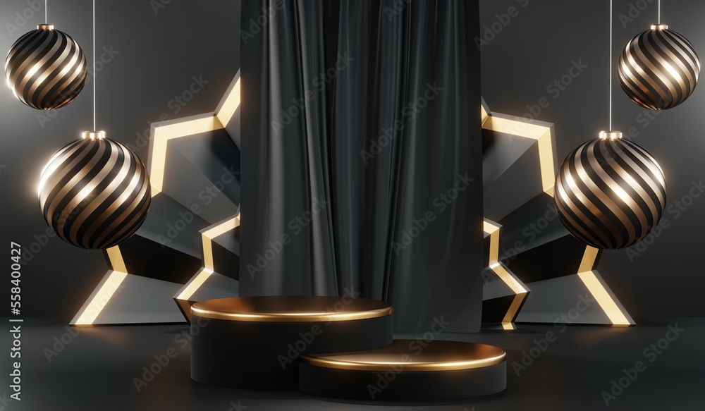 3D rendering of backdrop black podium background for black friday products 3D rendering of backdrop black podium background for black friday products