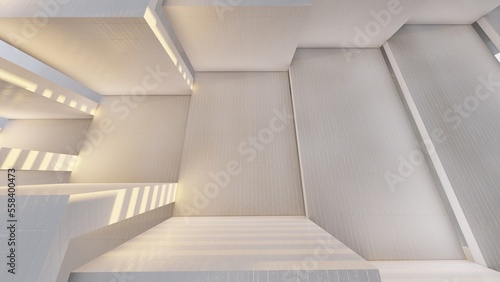 Architecture background geometric concrete wall in interior 3d render