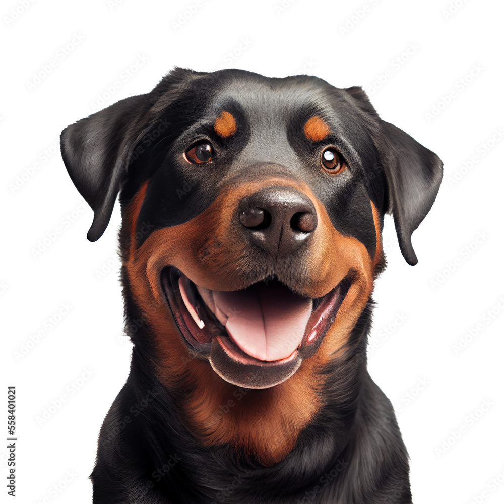 Smiling and happy dog ​​on white background AI generative