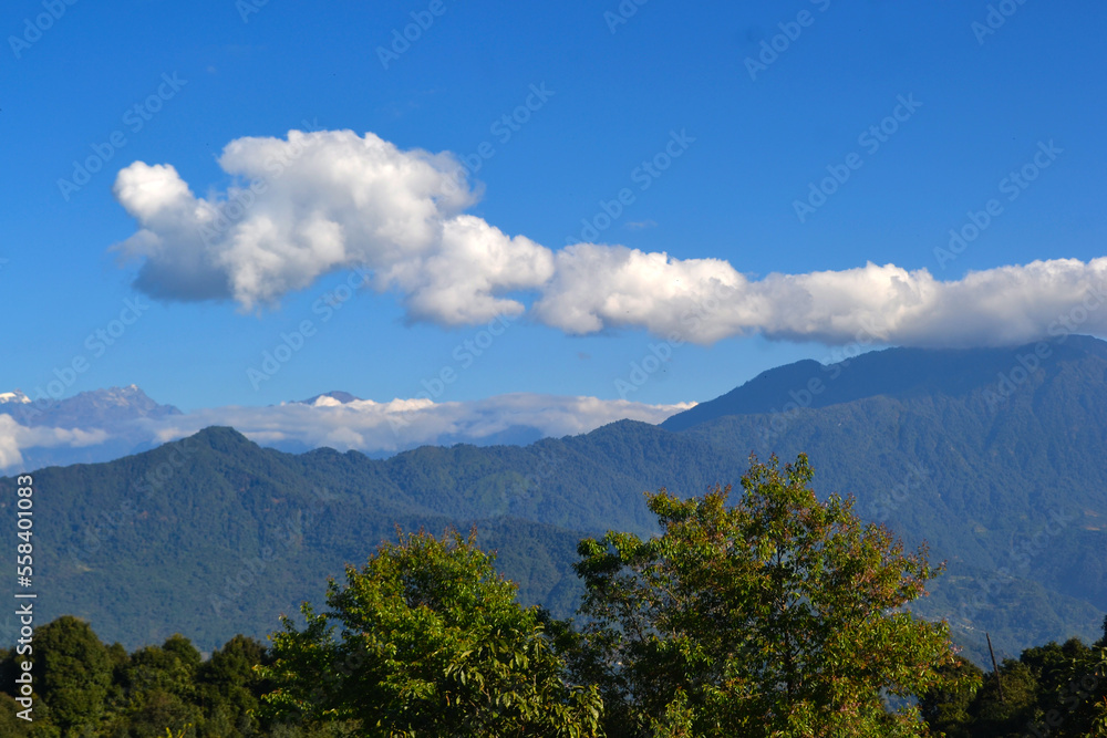Himalayan mountain range with snowy peaks from Sikkim