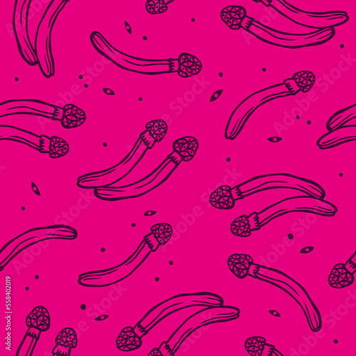 Seamless vector pattern of hallucinogenic mushrooms. Beautiful wallpaper of psilocybin mushrooms.