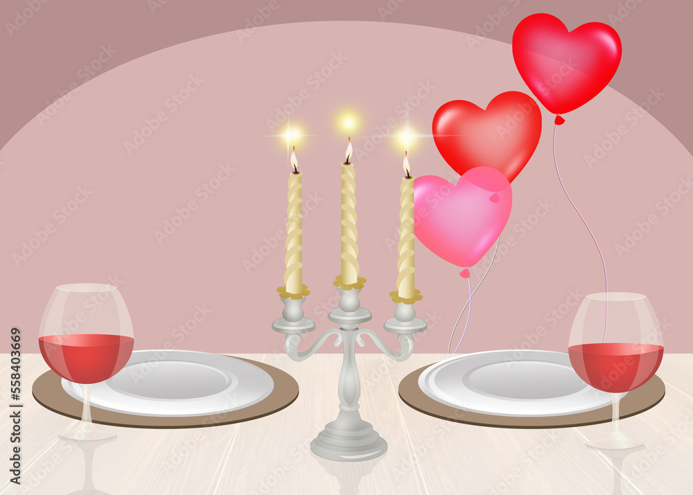 illustration of romantic candlelit dinner