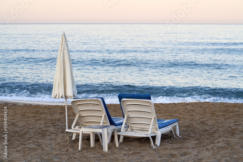 Seats at the seaside on the beach in the morning © Madeleine Steinbach