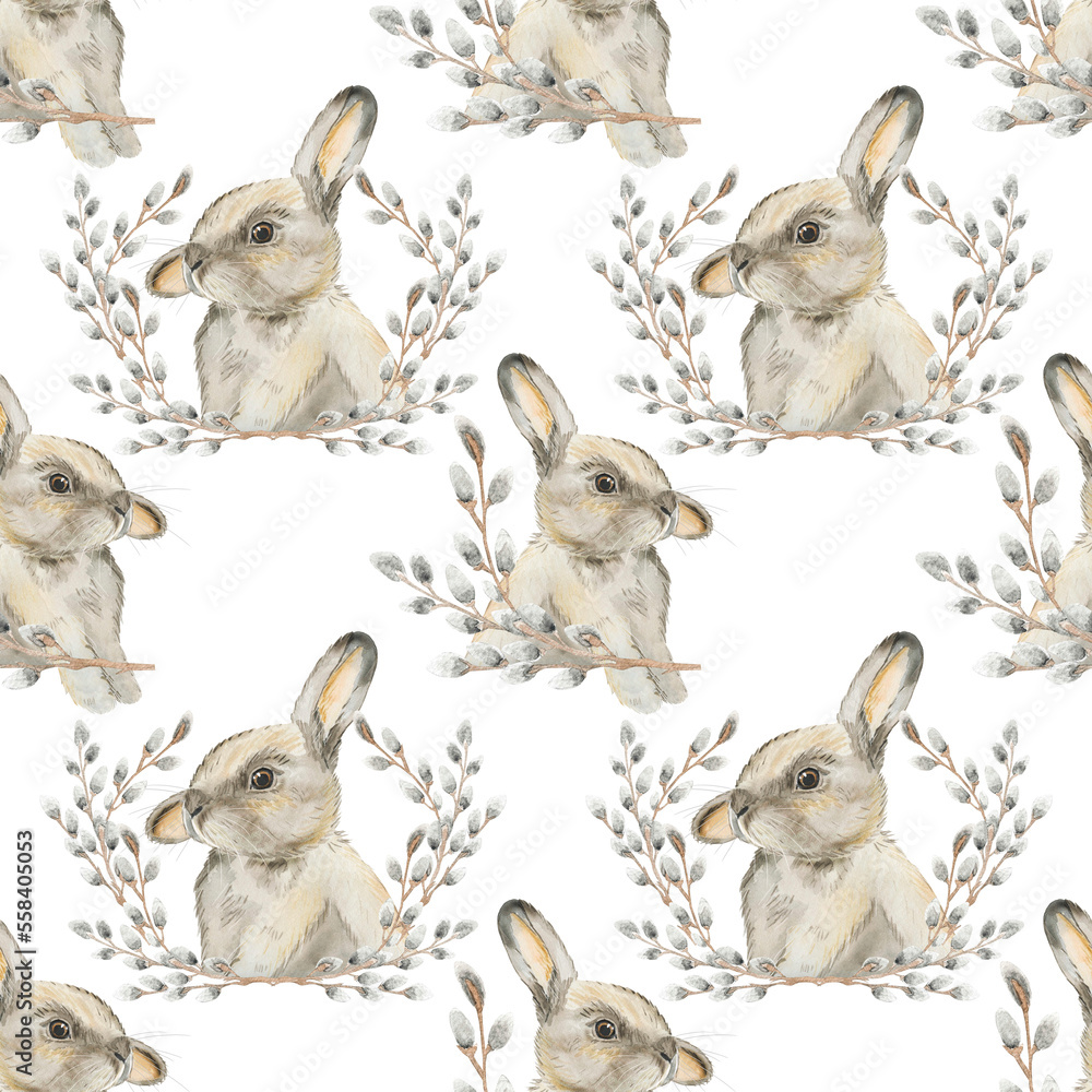 watercolor seamless pattern png rabbit and willow watercolor seamless pattern png rabbit and willow