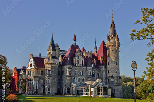  17th-century Moshni castle in an eclectic style. Sights of Poland