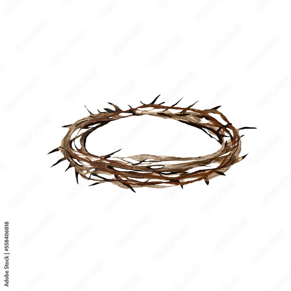 Fototapeta premium Crown thorny brown Easter sketch a watercolor