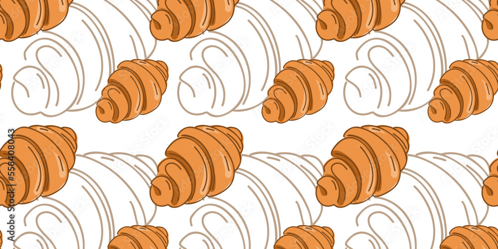 Seamless pattern with croissant hand drawn or doodle vector illustration. Seamless pattern with croissant hand drawn or doodle vector illustration.