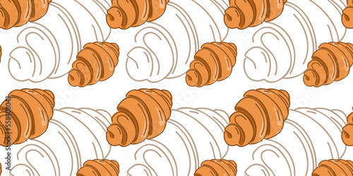 Seamless pattern with croissant hand drawn or doodle vector illustration.