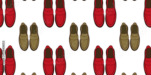 Seamless pattern with women's or men's shoes. Top view. Flat vector illustration