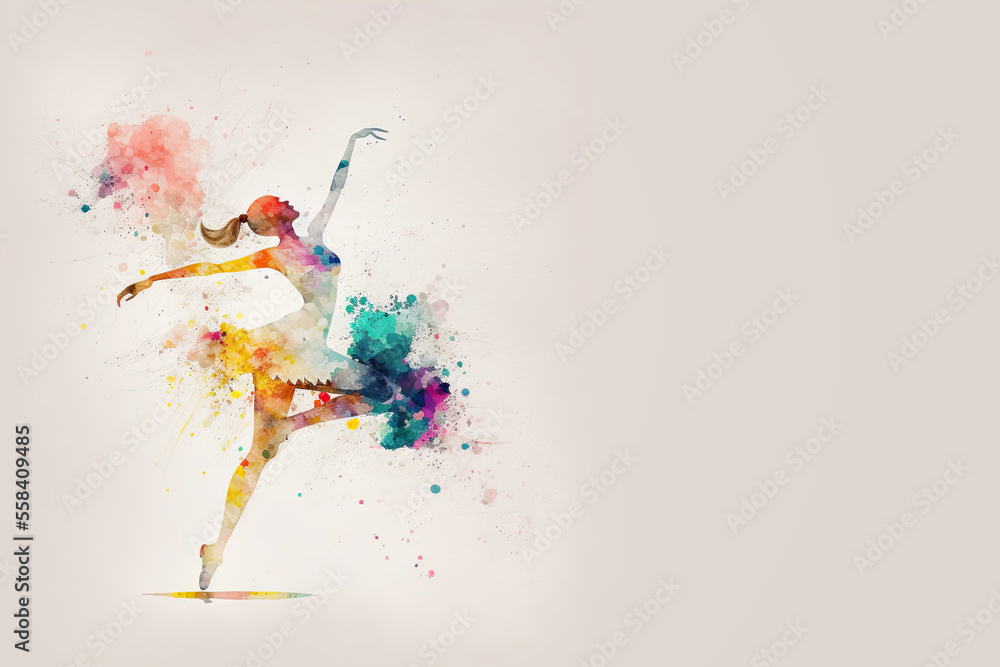 A colorful watercolor painting of a ballet dancer, Generative AI - obrazy, fototapety, plakaty 
