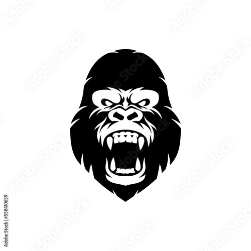Angry gorilla head logo vector template. Roar monkey mascot illustration.