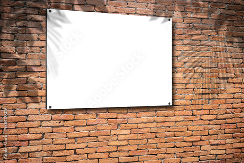 Wallpaper Mural Blank white poster in black frame with copyspace for your text on brick wall outdoor. 3D rendering, mockup Torontodigital.ca