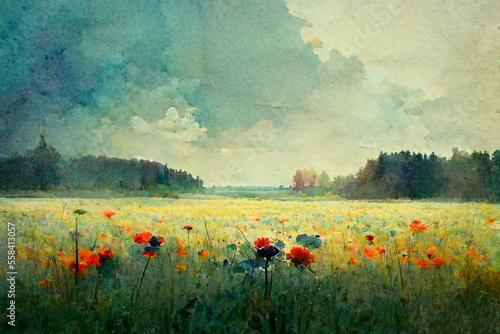 Flower meadow - watercolor