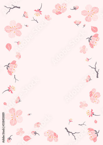 Frame with sakura flowers. Beautiful decorative plants.