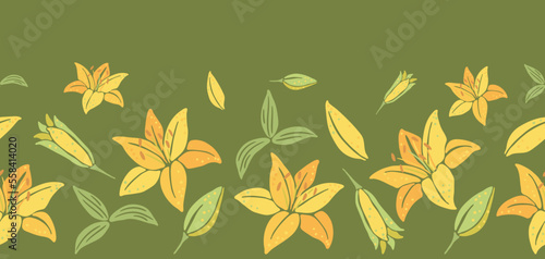 Seamless pattern with lily flowers. Beautiful decorative plants.