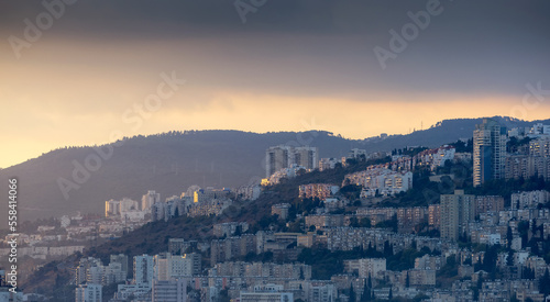 Homes and Buildings in a modern city, Haifa, Israel. Cityscape background. © edb3_16