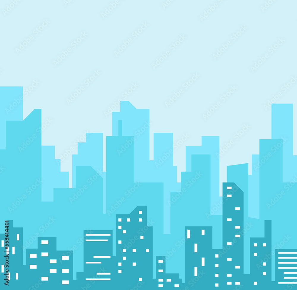City skyline illustration. Urban landscape. Daytime cityscape. Vector