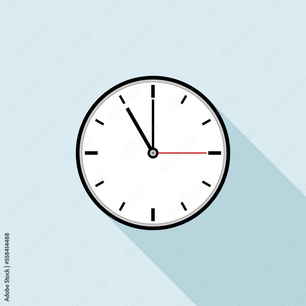 Clock icon design. Vector office clock icon with shadow. Eleven o'clock. Clock icon design. Vector office clock icon with shadow. Eleven o'clock.