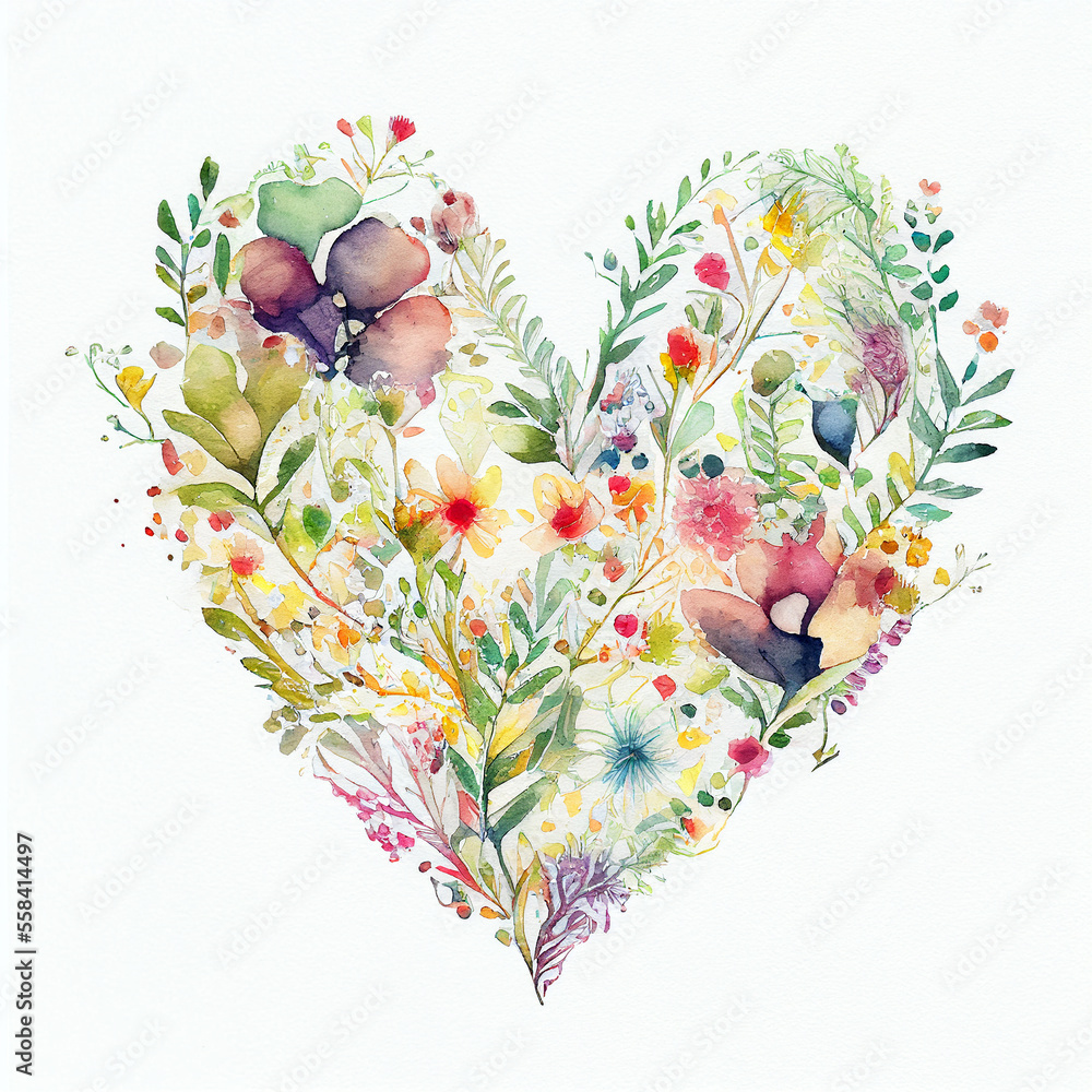 Floral heart. Heart of flowers. Wedding card. Love symbol on white ...