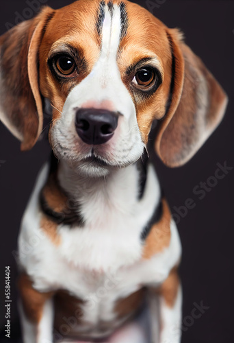Cute beagle dog on black background, generative ai