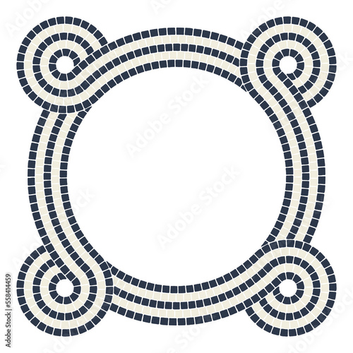 Ancient interweaving mosaic decorative element. Decorative antique stone ornament.