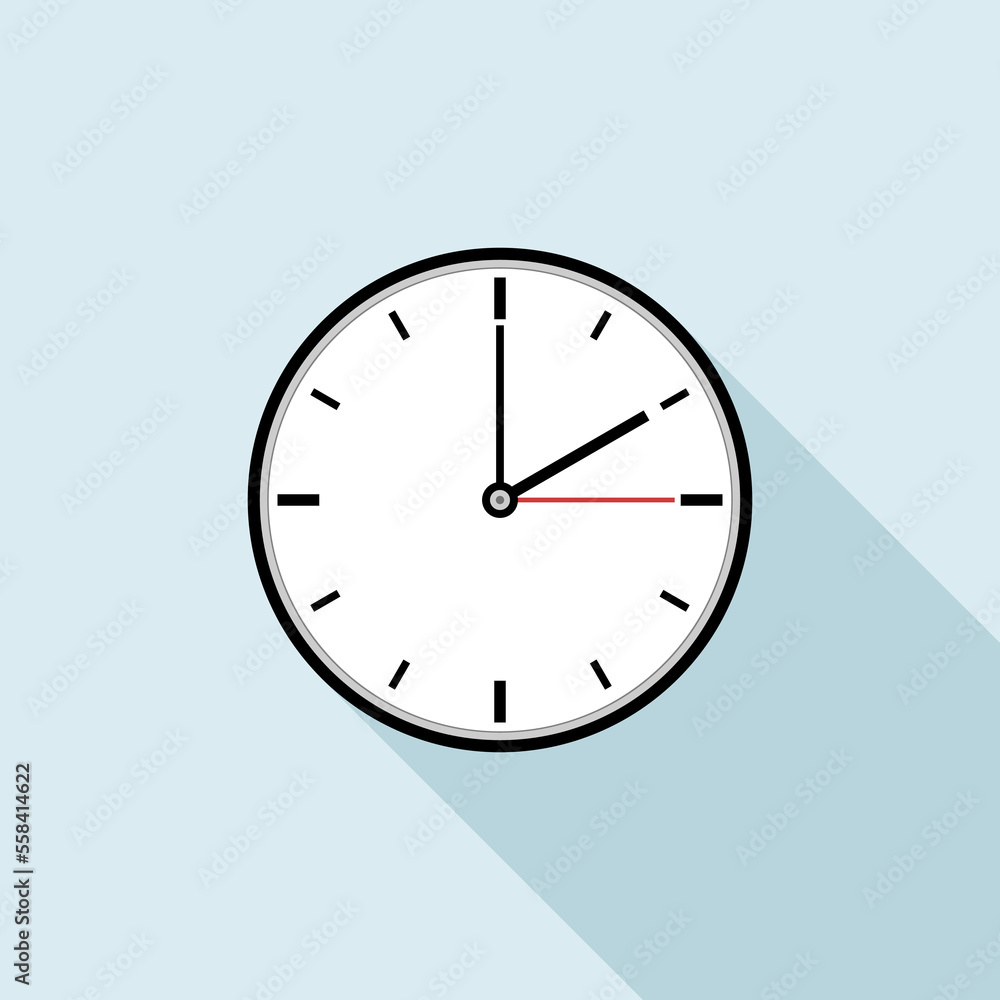 Clock icon design. Vector office clock icon with shadow. Two o'clock. Clock icon design. Vector office clock icon with shadow. Two o'clock.
