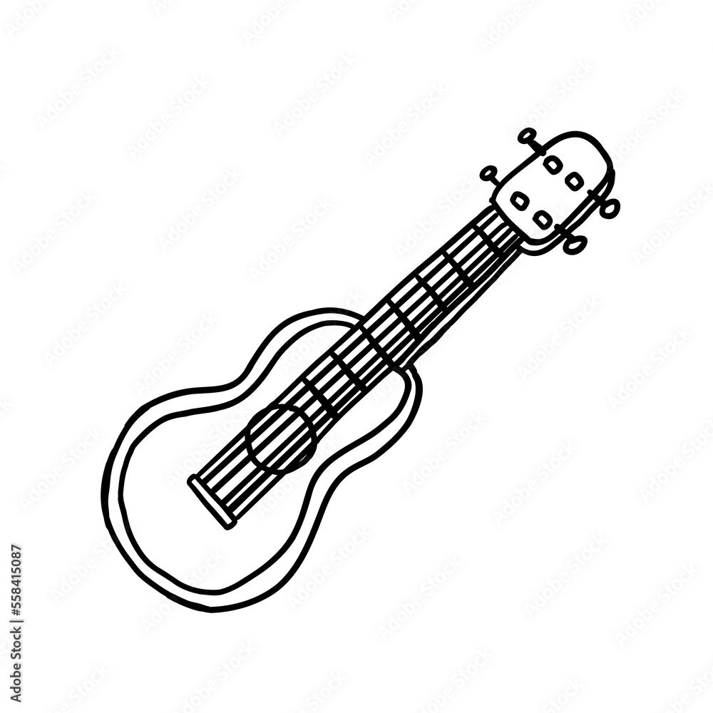 Pink guitar. Hawaiian Ukulele. Vector illustration in outline doodle flat style. Pink guitar. Hawaiian Ukulele. Vector illustration in outline doodle flat style.