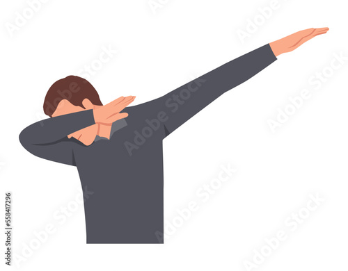 Young man dabbing. Flat vector illustration isolated on white background