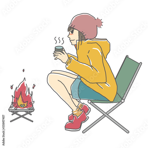 キャンプをする女性