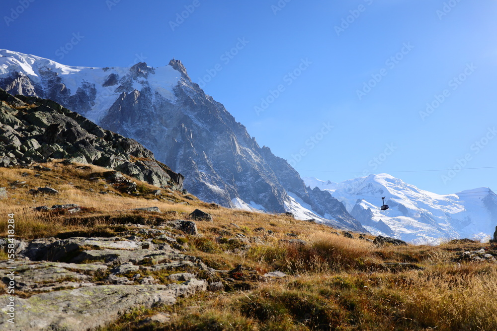 Viewpoint from the Aiguille du Midi which  is a 3,842-metre-tall mountain in the Mont Blanc massif within the French Alps