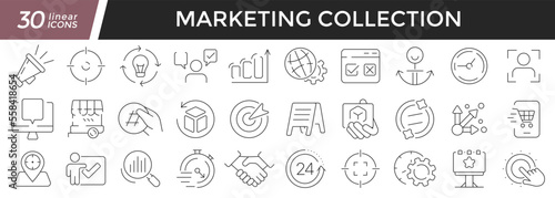 Marketing linear icons set. Collection of 30 icons in black
