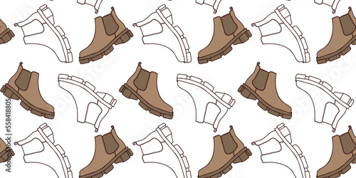 Seamless pattern with women's Chelsea shoes. Flat vector illustration