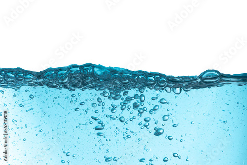 blue water with bubbles isolated on white background. pure water