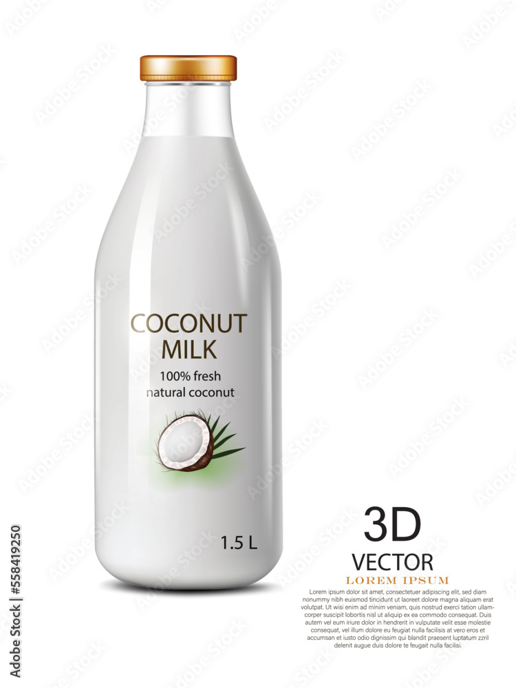 vector illustration coconut milk bottle design template isolated on the white background. vector illustration coconut milk bottle design template isolated on the white background.