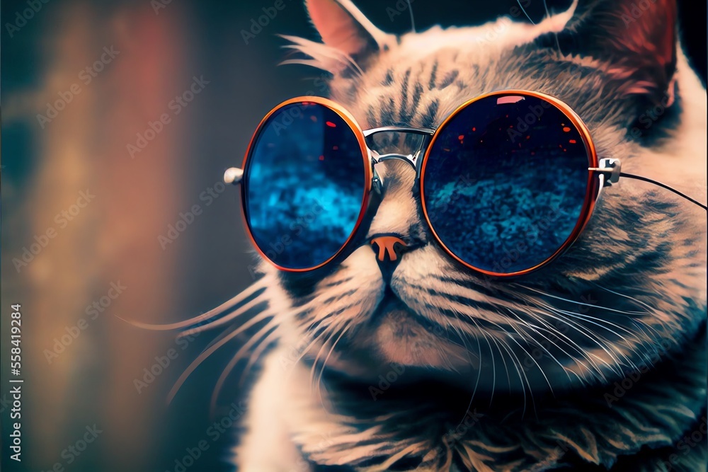 Funny cat in stylish sunglasses. Generative AI