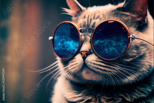 Funny cat in stylish sunglasses. Generative AI
